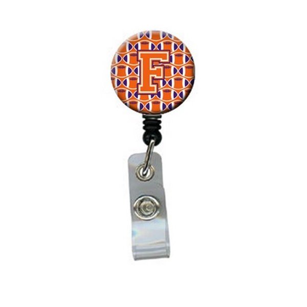 Carolines Treasures Letter F Football Orange, White and Regalia Retractable Badge Reel CJ1072-FBR